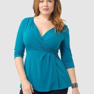 Kiyonna Airica Faux Wrap Top Green 1x
